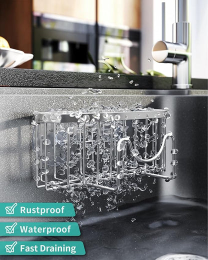 HapiRm Kitchen Sponge Holder for Sink - 2 Installation Methods Kitchen Sink Caddy Organizer with Unique M-Shaped, Rustproof Stainless Steel Sponge Caddy - Silver (Large) - Image 4