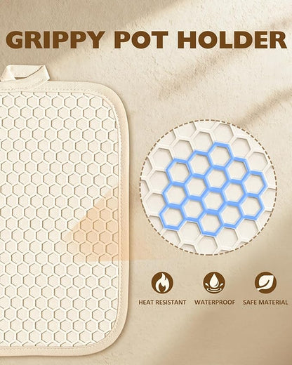 Slohif Silcone Flower Pot Holders for Kitchen - 100% Cotton Beige Cute Retro Oven Potholders with Pockets, Heat Resistant Square Thick Hot Pads, House New Home Baking Baker Gifts,2pack