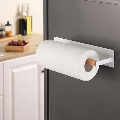 KES Magnetic Paper Towel Holder, White Paper Towel Holder for Refrigerator, Wood & Metal Paper Towel Roll Holder, KPH502MA-WH