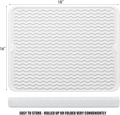 Silicone Dish Drying Mat for Multiple Usage, Easy clean, Eco-friendly, Heat-resistant Dish Drainer Mat for Kitchen Counter,Sink,Refrigerator or Drawer liner (18" x 16", White) - Image 2