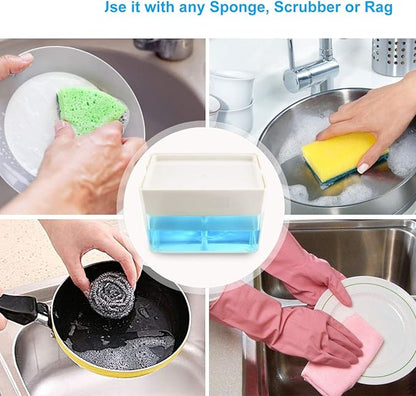 Premium Quality Soap Dispenser with Added Features for Kitchen - Sponge Holder Sink Dish Washing Soap Dispenser White