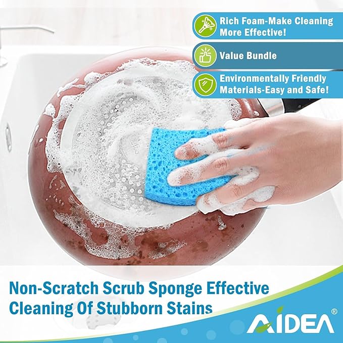 AIDEA Sponges Kitchen, Non-Scratch Scrub Sponge, 12Count, Sponges for Non-Stick Cookware, Kitchen Sponge for Dishes, Cleans Fast Without Scratching, Cleaning Power for Kitchen, Bathroom, Household - Image 7