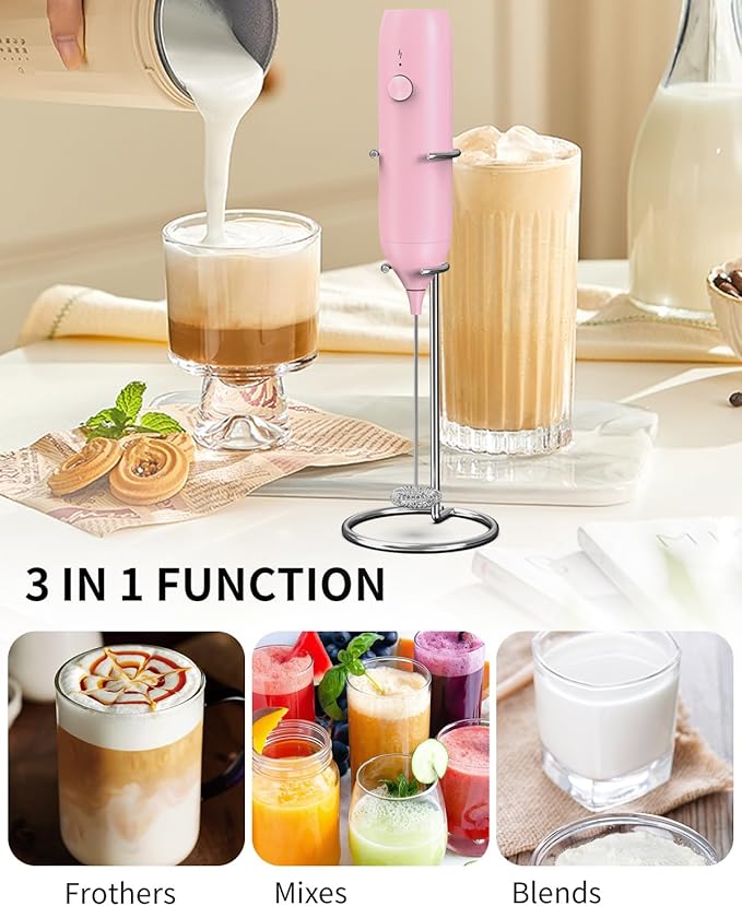 CIRCLE JOY Milk Frother Handheld Rechargeable Milk Foamer Electric Mini Drink Mixer with Stainless Steel Whisk for Coffee, Cappuccino, Lattes, Frappe, Matcha and Hot Chocolate, Pink - Image 6