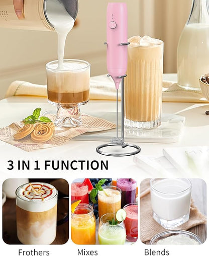 CIRCLE JOY Milk Frother Handheld Rechargeable Milk Foamer Electric Mini Drink Mixer with Stainless Steel Whisk for Coffee, Cappuccino, Lattes, Frappe, Matcha and Hot Chocolate, Pink - Image 6