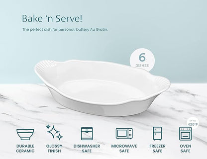 Au Gratin Baking Dishes, by Kook, Mini Casserole Dish, Set of 6, for Banana Split, Oven and Microwave Safe, Dishwasher Safe, Ceramic Dishes, Lasagna & Cobblers, Individual Serving, 12 oz (Ivory) - Image 5
