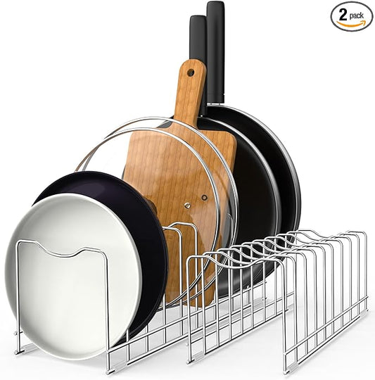 FLSEPAMB Pot Lid Organizer Pan Lid Organizer Kitchen Pot Lid Rack Suitable for Bakeware Dish Plate, Cutting Boards, Pots & Pans, Serving Trays, Reusable Holder (2 Pack) by FLSEPAMB