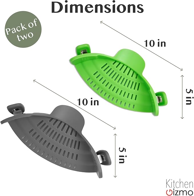 2 Pack Kitchen Gizmo Snap-On Strainer - Silicone Clip-On Strainer for Pots and Pans - Collapsible Design - Heat Resistant Colander for Vegetables and Noodles - Ideal for Rice, Grains - Green/Grey - Image 3