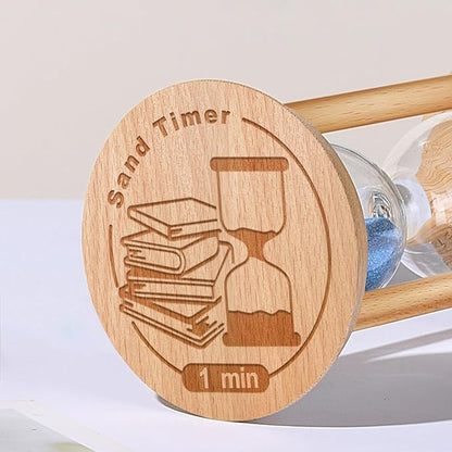 1 Minute Sand Timer, 1 Min Wooden Hourglass, Wood Mini Sand Clock, One Minute Sandglass, Reloj De Arena, Small Hour Glass for Toothbrush Timer, Kitchen, Desk Decor, Work, Game, Gift, Blue