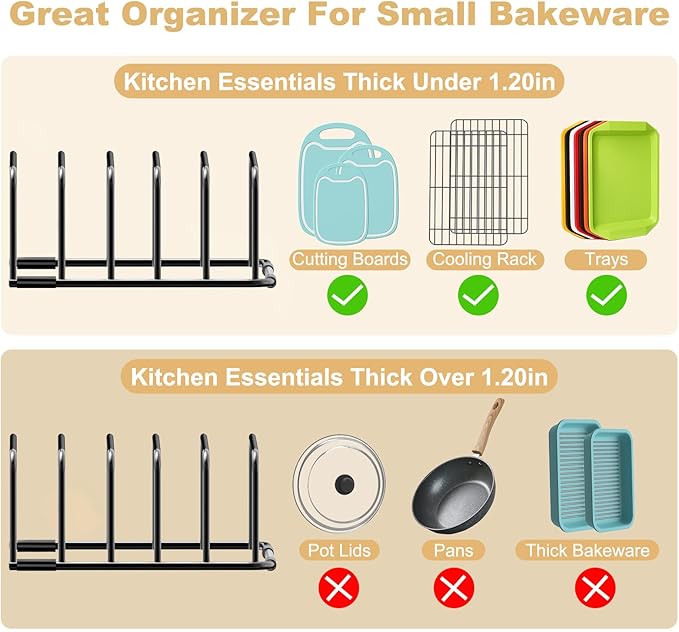 Fikoksol Cutting Board Organizer and Baking Sheet Rack, 1-Pack Black Heavy Duty Metal Cookie Sheet Organizer for Cutting Board Storage & Plate Holder for Cabinet, Tray Dividers for Cabinets - Image 4