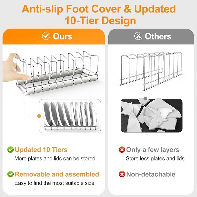 FLSEPAMB 2 Pack 10-Tier Pan Organizer Adjustable Lid Organizer Kitchen Organizers and Pan Organizer and Storage Pot Heavy Duty Pot Lid Organizer for Kitchen Under Sink Storage Drawer - Image 4