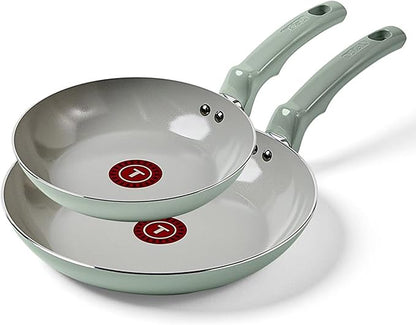 T-Fal Refresh Ceramic Nonstick Frying Pan 2-Pc Set, 8" & 10", Oven Broiler Safe up to 350°F Cookware, Ceramic Frying Pan Skillet, Pots & Pans, Mint Green by T-falbrand