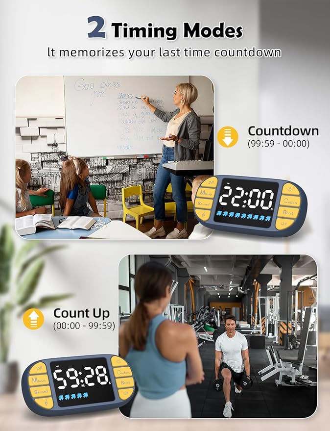 DOOMAY Digital Kitchen Visual Timer: 3.6'' Large LED Display, Magnetic, 3 Brightness, 4 Alarms and Volume, Memory Function, Countdown Count up for Cooking, Classroom, Home Gym, AAA Battery Included
