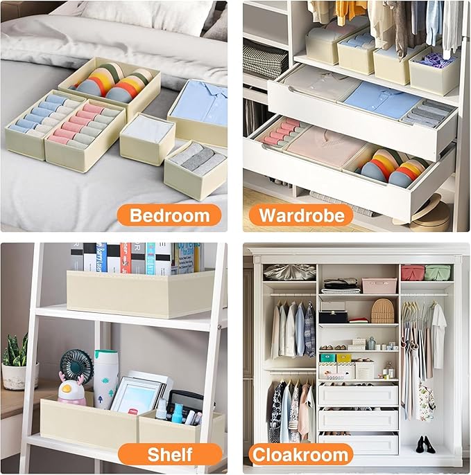 DIMJ Drawer Organizer Clothes 6 Pack - Foldable Baby Organizers and Storage & Dresser Organizer for Bedroom, Closet - Nursery Organization Dresser Dividers for underwear, Sock,Bra, Belt, Tie, Beige - Image 7