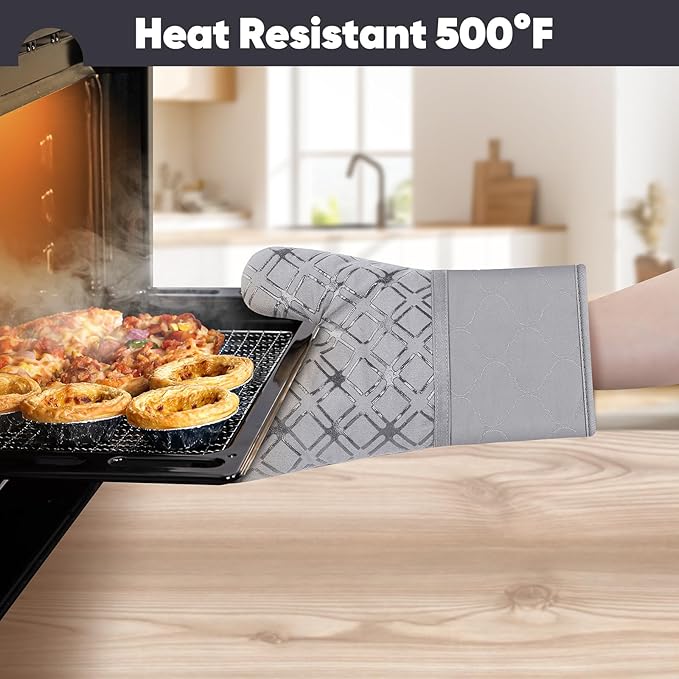 Oven Mitts and Pot Holders Set with Dishcloths, 500 Degree Heat Resistant Oven Gloves and Hot Pads, Premium Soft Cotton Kitchen Mittens and Dish Cloth Sets-Grey - Image 6