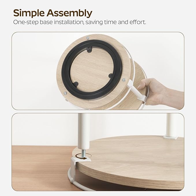 YATINEY Lazy Susan Organizer, Rotating Spice Rack, 2 Tier Spice Turntable Organizer, Industrial Turntable Spice Holder, for Kitchen Countertop, Compact and Versatile, White and Light Oak SR22WG - Image 5