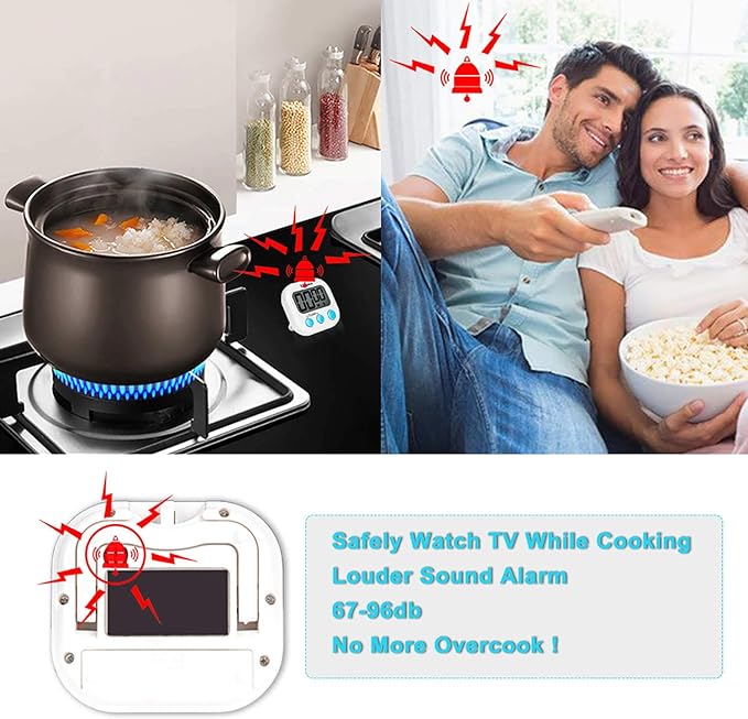 Uigos 2 Pack Digital Kitchen Timer II 2.0, Big Digits, Loud Alarm, Magnetic Backing, Stand, for Cooking Baking Sports Games Office (White) (2 Pack) - Image 2