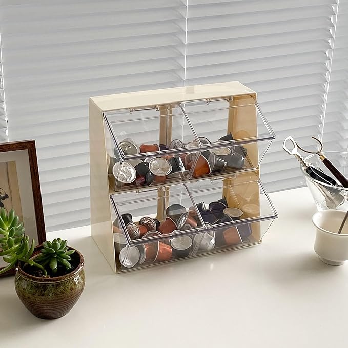 Large Coffee and Tea Organizer with Lid, Plastic Creamer Holder for Coffee Bar, Coffee Accessories Storage Box for K Cups, Coffee Pod, Sugar Bags, Drinking Straw (White) - Image 4