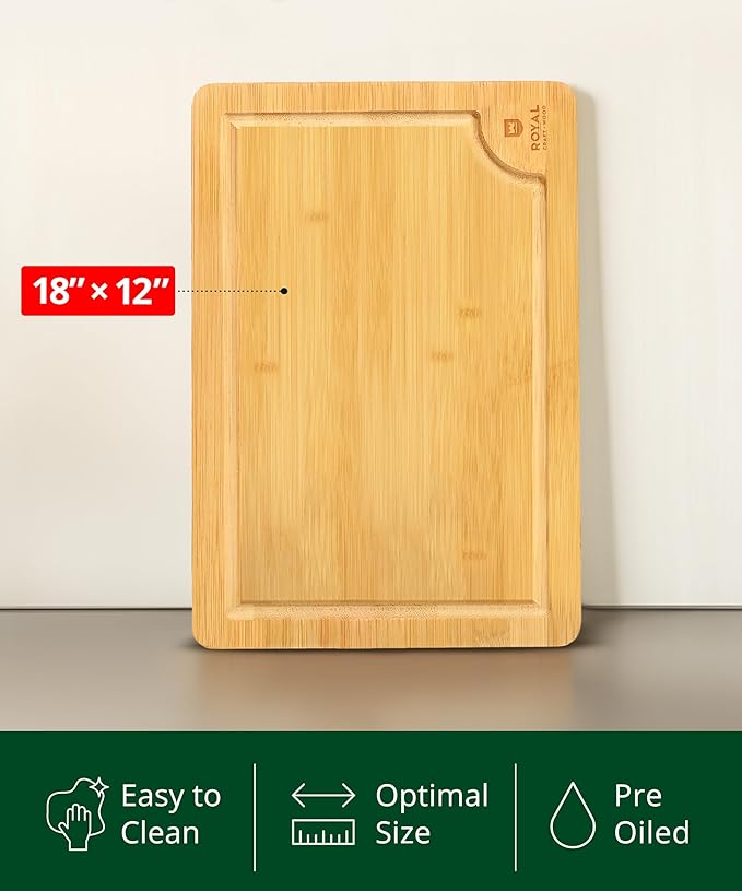 ROYAL CRAFT WOOD Wooden Cutting Boards for Kitchen Meal Prep & Serving - Bamboo Wood Serving Board Set with Deep Juice Groove Side Handles - Charcuterie & Chopping Butcher Block for Meat - Image 4