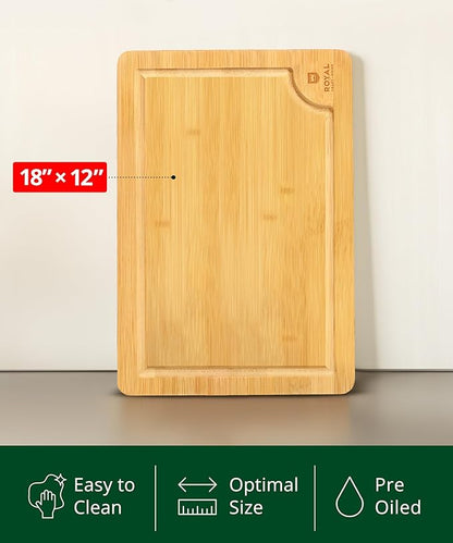 ROYAL CRAFT WOOD Wooden Cutting Boards for Kitchen Meal Prep & Serving - Bamboo Wood Serving Board Set with Deep Juice Groove Side Handles - Charcuterie & Chopping Butcher Block for Meat - Image 4