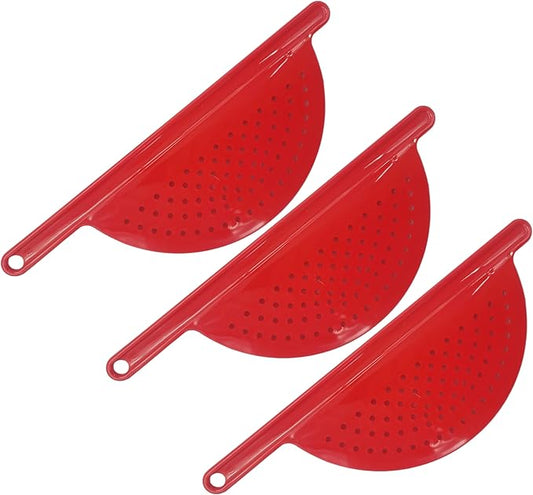 Handy Housewares Handheld Plastic Pot Drainer, Noodle & Pasta Strainer with Handle - Fits up to 9" Pots - Red (3 Pack)