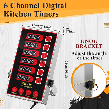 Relaxweex 1 Pack Commercial 6 Channel Digital Kitchen Timer, Multi-Countdown Timer with Loud Alarm & Large LCD Display, Wall Mount or Countertop for Restaurant, Fry Station, Baking & Lab Use - Image 2