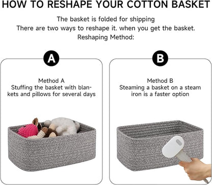 OIASKET 6 Pack Storage Baskets for Shelves, Small Baskets for Shelves, Cute Decorative Storage Bins, Organizer Basket for Gifts Empty, 11.8''Lx7.8''Wx4.7''H-Grey