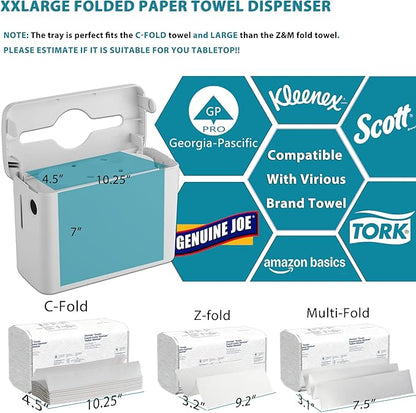 C-fold Paper Towel Dispenser XXLarge - Heavy Duty丨Wide-Design Countertop Folded Paper Towel Dispenser with Lid丨300-Sheet Large Capacity for Hand Towel, White - Image 2