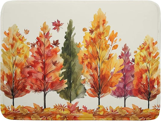 Fall Maple Leaves Dish Drying Mat for Kitchen Counter 24x18 Inch Watercolor Autumn Drying Mat with Absorbent Reversible Microfiber Orange Dish Drainer Mats Rack Pad for Coffee Countertop Protector
