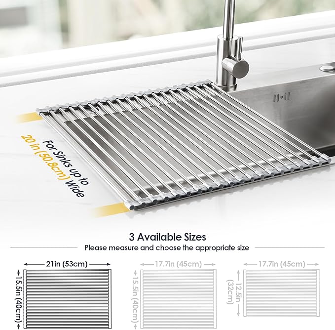 Tomorotec Stainless Steel Roll-Up Dish Drying Rack Marble Color Silicone Edges, Foldable Kitchen Rack Heat Resistant Trivet Supports up to 70 lbs, Food Safe for Dishes, Cookware & More - Image 4