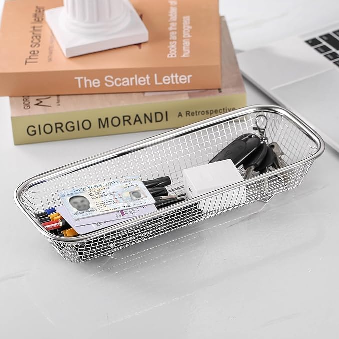 2Pack Stainless Steel Tumbler Cup Lid Organizer Inside Cabinet, Mason Jar Lid Holder, Rectangular Basket for Storage of Silverware, Chopsticks, straws and Utensils - Image 6