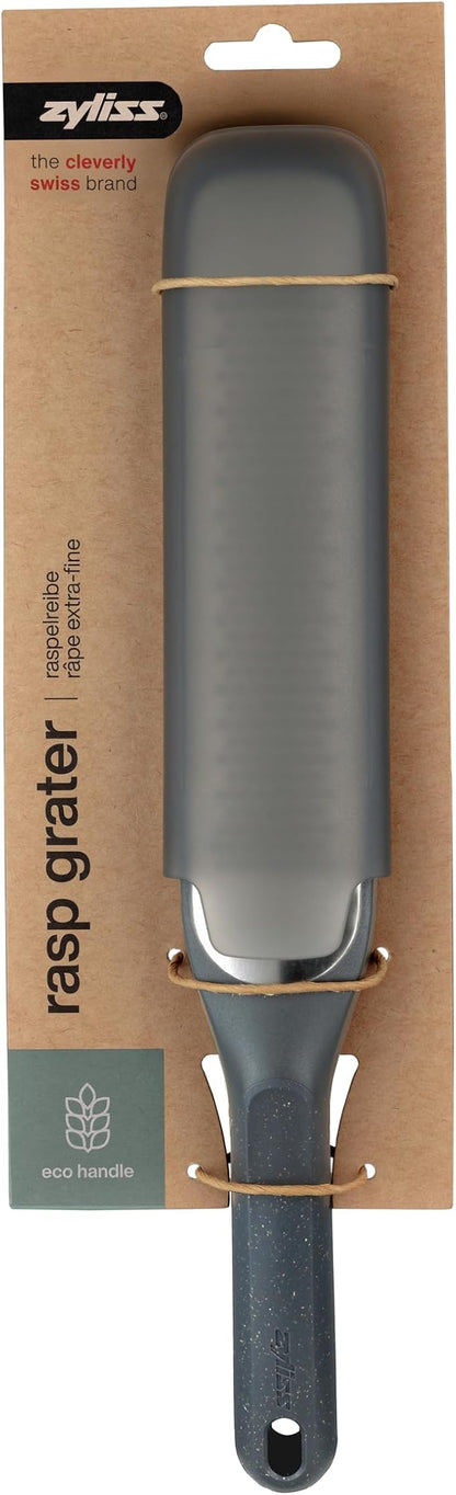 Zyliss Rasp Grater - Handheld Grater with Stainless Steel Blade & Wheat Straw Handle - Ideal for Hard Cheese, Chocolate, Ginger, & More - Protective Cover Doubles as Scraper