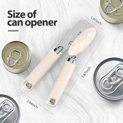 Safring Can Opener Manual, Heavy Duty Stainless Steel Smooth Edge Can Openers With Soft Touch Handle, Oversized Handheld Easy Turn Knob, Multi-Function Bottle Opener, Beige