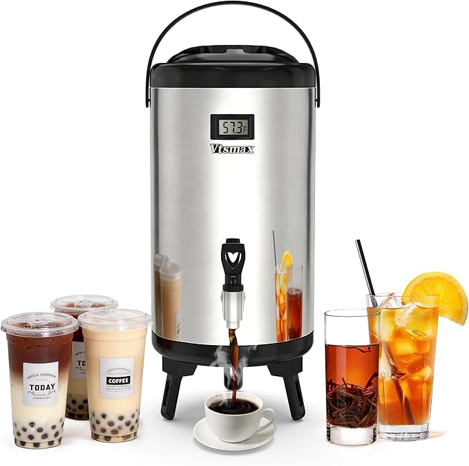 Commercial Insulated Beverage Dispenser with Stand, 2 Gallon Hot Water Dispenser, Hot & Cold Drink Dispenser Temperature Display, for Tea,Coffee(Silver) by Vtsmax