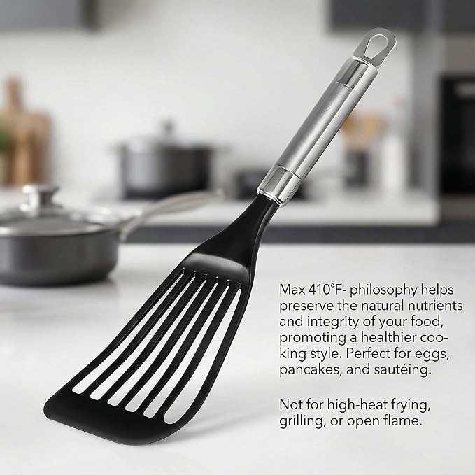 KSENDALO LFGB Certified Nylon Fish Spatula, Slotted Egg Turner for Nonstick Cookware – Flexible Wide Blade Kitchen Flipper for Eggs, Omelets, Pancakes, Dishwasher Safe (Max. 410°F） - Image 4