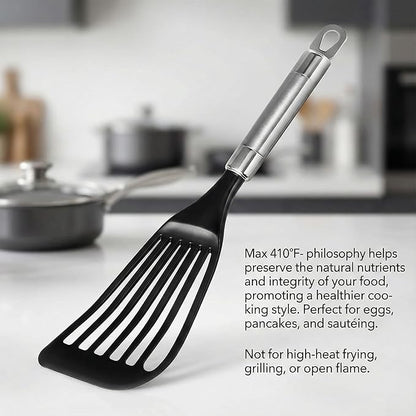 KSENDALO LFGB Certified Nylon Fish Spatula, Slotted Egg Turner for Nonstick Cookware – Flexible Wide Blade Kitchen Flipper for Eggs, Omelets, Pancakes, Dishwasher Safe (Max. 410°F） - Image 4