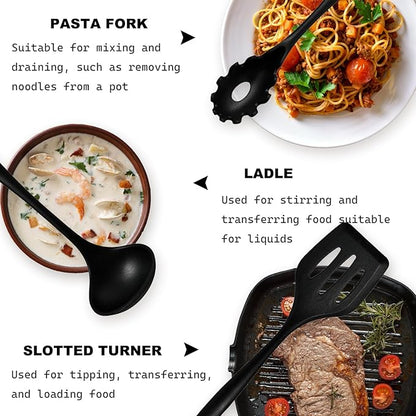 Silicone Kitchen Utensils Set - 15 Pieces Non Toxic Silicone Utensils Set For Cooking，428°F Heat Resistant Food Grade Kitchen Tools，Dishwasher Safe (Black, 15 Piece Set)