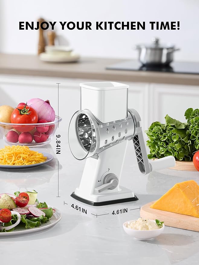 GDL Rotary Cheese Grater Hand Crank - Upgraded Cheese Shredder with 4 Interchangeable Blades, Rotary Grater with Non-slip Suction Base, Easy to Clean Kitchen Grater Slicer Grinder for Vegetable Nuts - Image 7