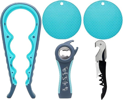 Bottle Opener for Arthritic Hand,Jar Opener for Old People, Children, Women, Those with Weak Hands,Multifunctional Kitchen Gadgets (05-Blue) by GZLT