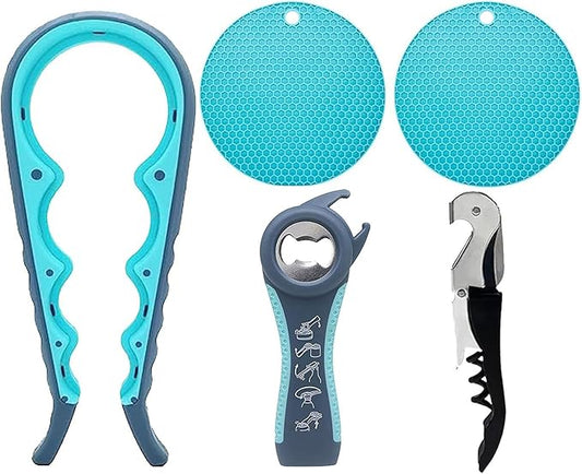 Bottle Opener for Arthritic Hand,Jar Opener for Old People, Children, Women, Those with Weak Hands,Multifunctional Kitchen Gadgets (05-Blue) by GZLT