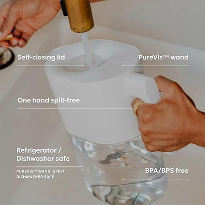 LARQ PureVis 3-in-1 Water Pitcher – Purifier, Filter & Tracking, 8-Cup Water Purifier Pitcher with Advanced Filter for Clean & Crisp Water – Removes Chlorine, PFAS, Lead & More – Pure White