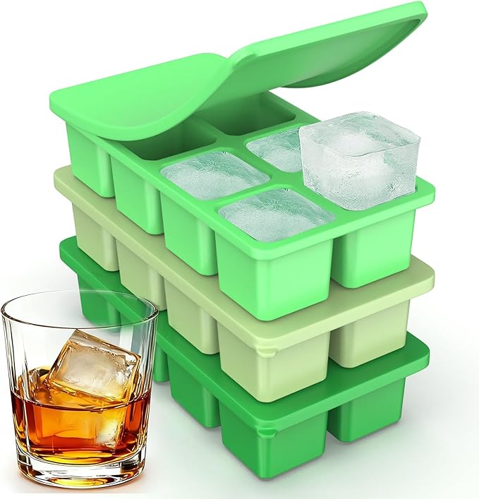 Large Silicone Ice Cube Trays with Lids, ZDPMK 3 Pack Large Whiskey Ice Cube Molds, Easy‑Release 2 Inch Square Big Ice Cube Molds for Freezer, Cocktails, Iced Coffee, Baby Food, Dishwasher‑Safe by ZDPMK