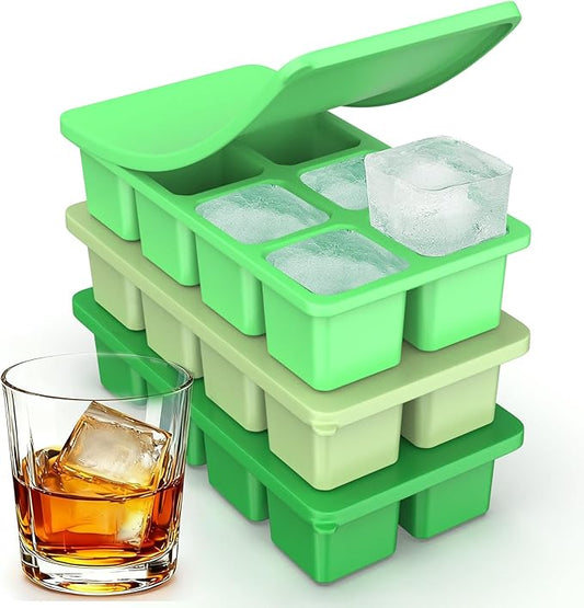 Large Silicone Ice Cube Trays with Lids, ZDPMK 3 Pack Large Whiskey Ice Cube Molds, Easy‑Release 2 Inch Square Big Ice Cube Molds for Freezer, Cocktails, Iced Coffee, Baby Food, Dishwasher‑Safe by ZDPMK