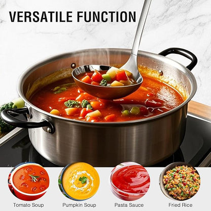 HIFIND Cooking Spoon 12.2 Inches Kitchen Stainless Steel Round Ladle, Heavy-Duty, Heat Resistance, Rust-Resistant Kitchen Ergonomic Handle for Chefs Serving Soups, Stews