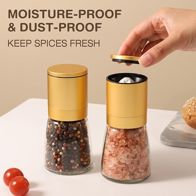 Vucchini Gold Salt and Pepper Grinder Mill - Adjustable Coarseness Ceramic Brass Spice Grinder Shaker - Refillable Glass Pepper Grinders for Home Golden Kitchen Accessories - Image 5
