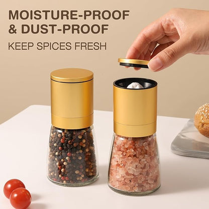 Vucchini Gold Salt and Pepper Grinder Mill - Adjustable Coarseness Ceramic Brass Spice Grinder Shaker - Refillable Glass Pepper Grinders for Home Golden Kitchen Accessories - Image 5