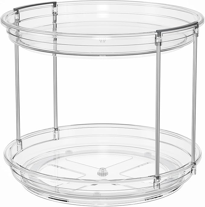 LAMU 2 Pack 2 Tier Lazy Susan Turntable Organizer 10.6'' Rotating Spice Rack Organization for Cabinet, Kitchen, Pantry, Countertop, Bathroom, Vanity, Medicine Cabinet Organizer, Clear - Image 9