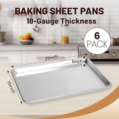 BIEAMA 6 Pack 15" × 21" Baking Sheet Pan Aluminum Commercial cookie sheets for baking - Image 2