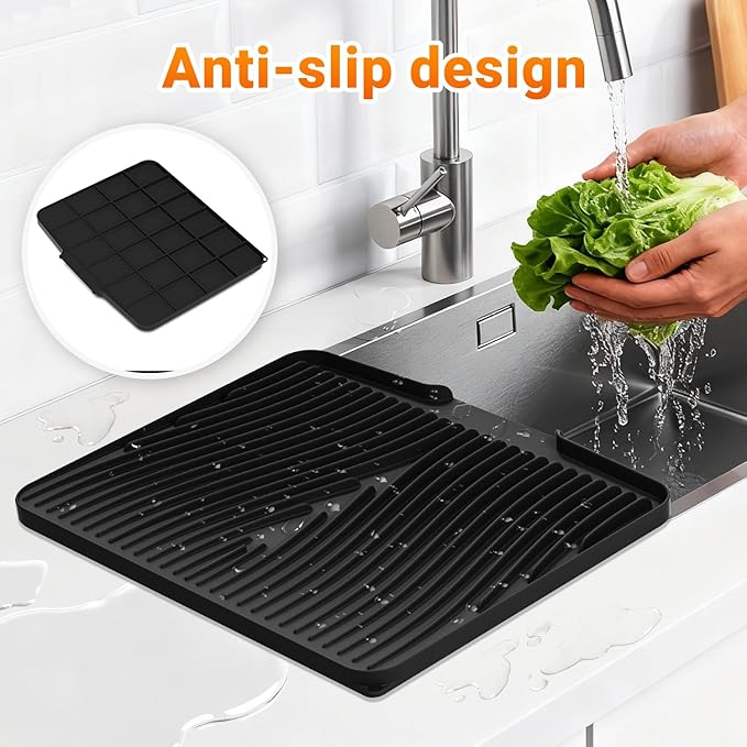 Silicone Dish Drying Mat for Kitchen Counter, Dish Drying Pad, Non-Slip Drain Pad with Built-in Drain, Heat Resistant Stone Drying Mat - Image 5