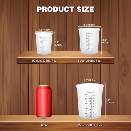 Silicone Measuring Cups Set 125ml + 250ml + 500ml for Cooking Reusable Baking Supplies Silicone Flexible Melting Measure Cup for Butter, Chocolate