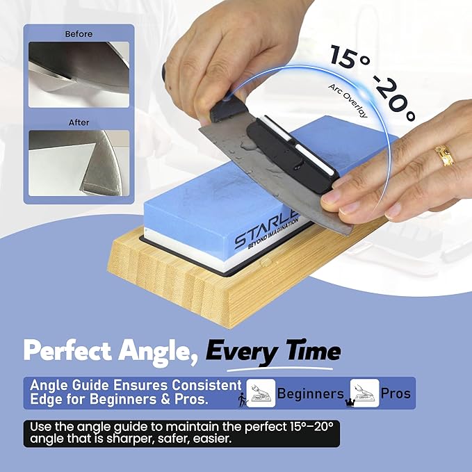 Premium Knife Sharpening Stone Set | Dual Grit Whetstone (1000/6000), Bamboo Base, Non-slip Rubber Base, Angle Guide | Perfect for Kitchen, Chef & Hunting Knives